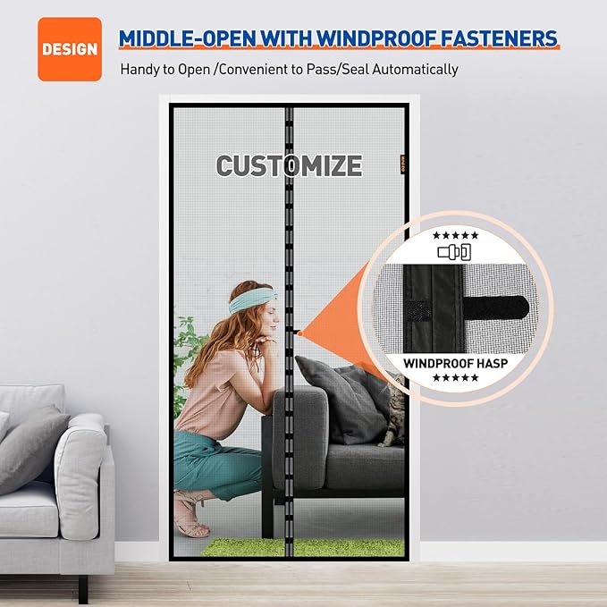 MAGZO Customized Magnetic Screen Door, Sturdy Magnets Double Mesh Door Screen Curtain with Full Frame Hook & Loop for Sliding Entrance