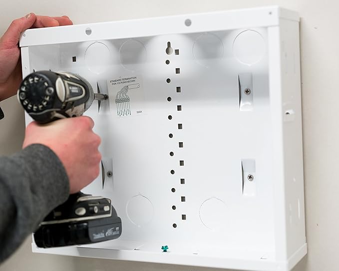Legrand - OnQ 12 Inch Cable Management, In-Wall Media Box, Structured Wiring Enclosure, Home Networking Panel with 2.5 Inch Openings for Wires, Glossy White, EN1200
