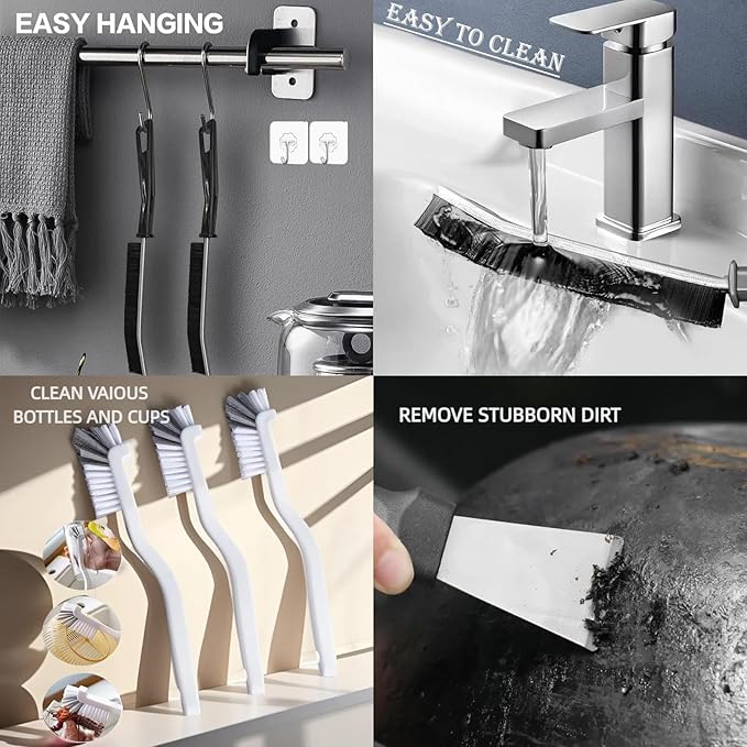 19Pcs Crevice Cleaning Brush Set, Hard Bristle Cleaning Brush，Multi Purpose Gap Brush for Kitchen,Bathroom, Window Tracks,Corner, Sink, Cup. Home Essentials Scrub Cleaning Tools