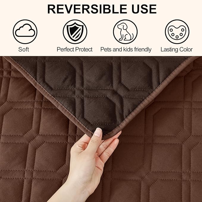 Smiry Reversible Waterproof Couch Covers for Sofa, Washable Dogs Pet Couch Covers for 3 Cushion Sofa Pet Friendly, Water Resistant Furniture Protector Slipcover, Geometric (82"x120", Brown/Chocolate)