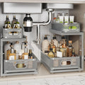 2 Pack 15.5IN-Depth Under Sink Organizer With Next-Gen Ball-Bearing Slides,2-Tier Precision Mesh Pull Out Cabinet Storage for Bathroom&Kitchen,Height Adjustable Drawers Shelf,Anti-rust-Grey