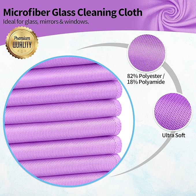 HOMERHYME Microfiber Cleaning Cloth - 10 Pack Glasses Cleaning Cloth, 16" x 14" Window Cleaning Rags, Streak Free Lint Free Polishing Cloths Wipes for Eye Glass, Stainless Steel, Windshield, Purple