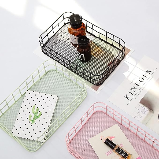 Black Metal Wire Cabinet Organizer Storage, Iron Grid Storage, Tray Net Basket Storage for Office, Home Decoration (Black)