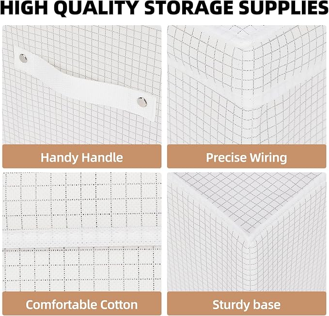 DUHEL Storage Bins 3 Pack, Fabric Storage Basket for Collapsible Medium Canvas Storage Baskets for Organizing Shelf Nursery Home Closet . (White&Blue-3PCS) (White Grid-3PCS)