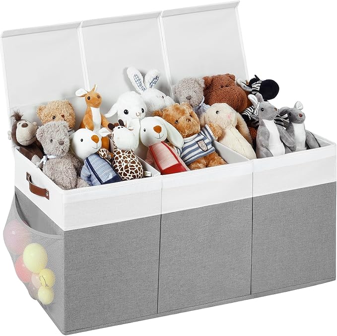 Extra Large Toy Chest,Foldable Storage Box,Large Storage Bins With Lids,Suitable for living rooms,studies,bedrooms(40"X18"X14",White & Grey)