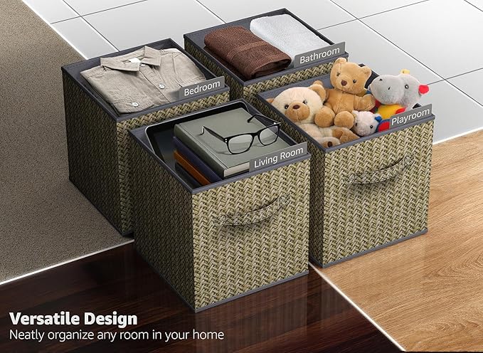 Sorbus Foldable Storage Bins - 11 Inch Sturdy Collapsible Fabric Storage Cubes with Handle - 4 Baskets for Organizing Clothes & Toys - Organization & Storage Baskets for Shelves, Pantry, Closet, Cubby