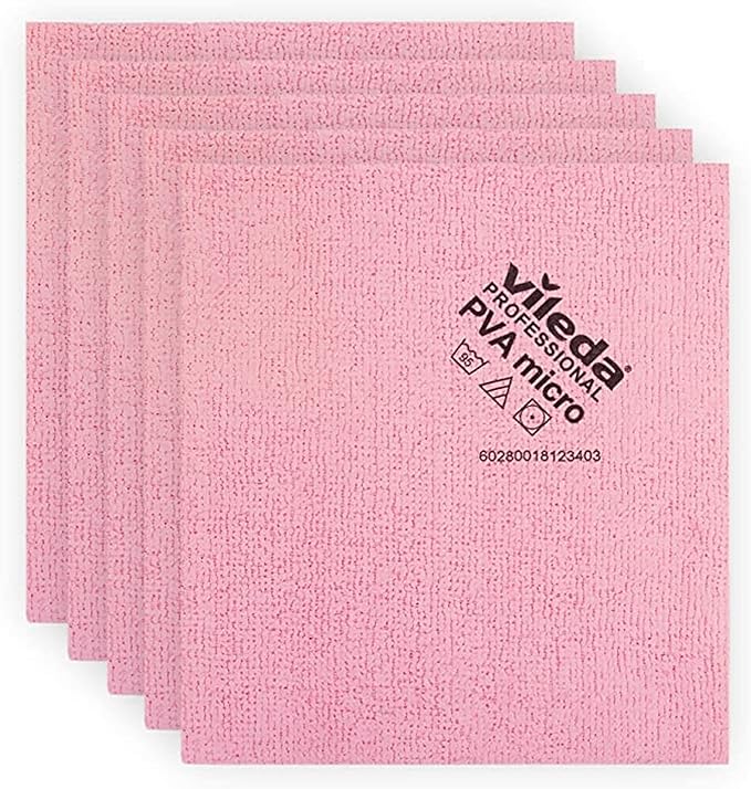 Vileda 143586 Micro Cleaning Cloth, Pink, red, 5 Pieces, 38x35 cms, Pack of 5