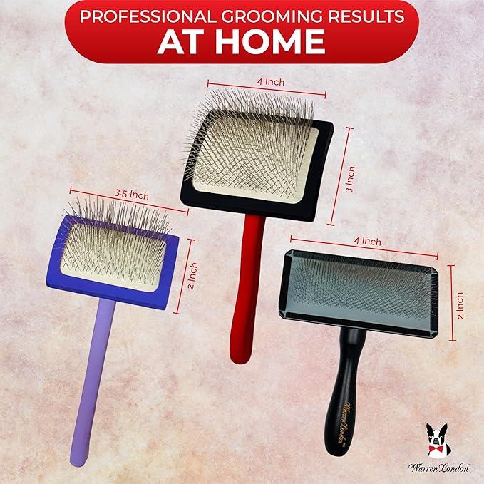 Warren London Precision Pro Slicker Brush for Dogs – 3.5" x 2" Medium Slicker Brush for Tangle-Free Grooming – Soft Pins for Medium & Long Coats – Ergonomic Handle – Professional Pet Grooming Tool