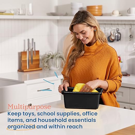 ECR4Kids Scoop Front Storage Bins, Multipurpose Organization, Black, 10-Piece