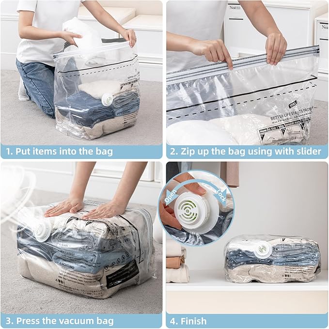 TAILINK Cube Vacuum Storage Bags, 6 Pack Medium Size (25x19x11 inch), Vacuum Seal Bags for Clothing, Compression Packing for Clothes, Blankets, Baby Clothes, No Pump Needed