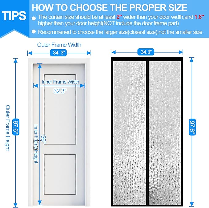 RELIANCER Magnetic Thermal Insulated Door Curtain,Waterproof EVA Door Cover,Fit Doors Size Up to 32"x96",Temperature Protection Insulated Doorway Curtain Partition,Patio Self-Closing Doors Net Screen