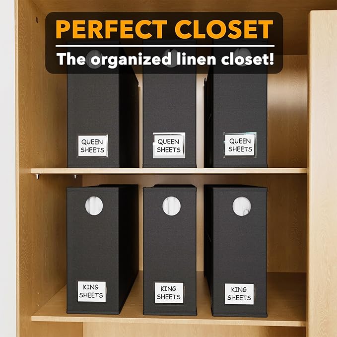 SpaceAid 6 Pack Bed Sheet Organizer and Storage, Foldable Sheet Organizer with Window for Linen Closet, Set Folder Keeper for Queen & King Size Bedding Storage (Black)