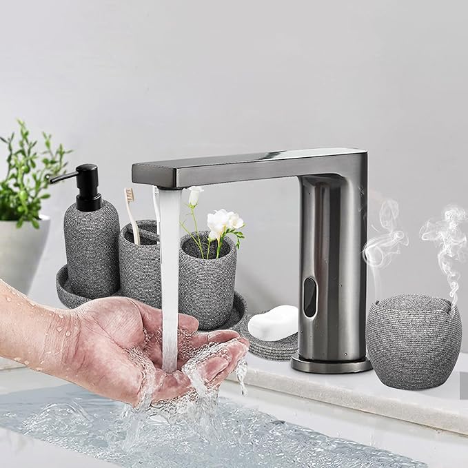 Bathroom Accessory Set - 6PCS Bathroom Accessories Set: Soap Dish, Lotion Dispenser, Toothbrush Holder, Toothbrush Cup, Vantiy Tray, Qtip Holder, Aesthetic Decor Bathroom Sets