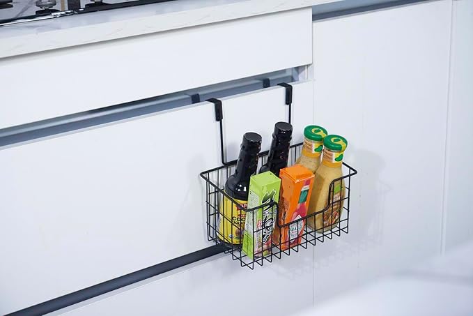 Wire Hanging Storage Basket 2 Packs, Wall Mounted Kitchen Bathroom Storage Basket, Home Multi-Functional, no Punching, Bearing Strong, Suitable for Home, Office,Chrome