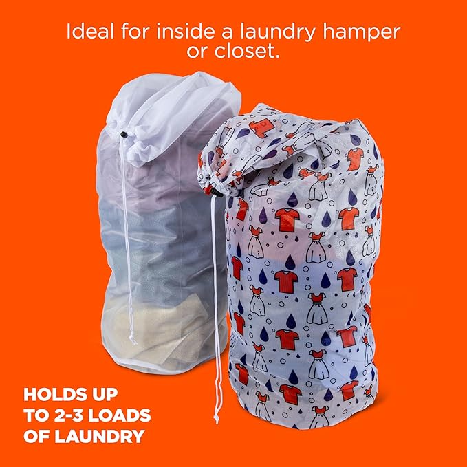 Tide Jumbo Mesh Laundry Bags, 2 Pack, 12" x 34", Holds Up to 3 Loads – Durable, Breathable Laundry Sack for Home, Dorm & Travel