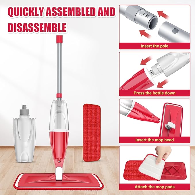 Spray Wet Mops for Hardwood Floor Cleaning: EXEGO Microfiber Dry Dust with 3 Washable Pads for Swiffer PowerMop - Flat Floor Mops with Sprayer for Wood Laminate Ceramic Tiles