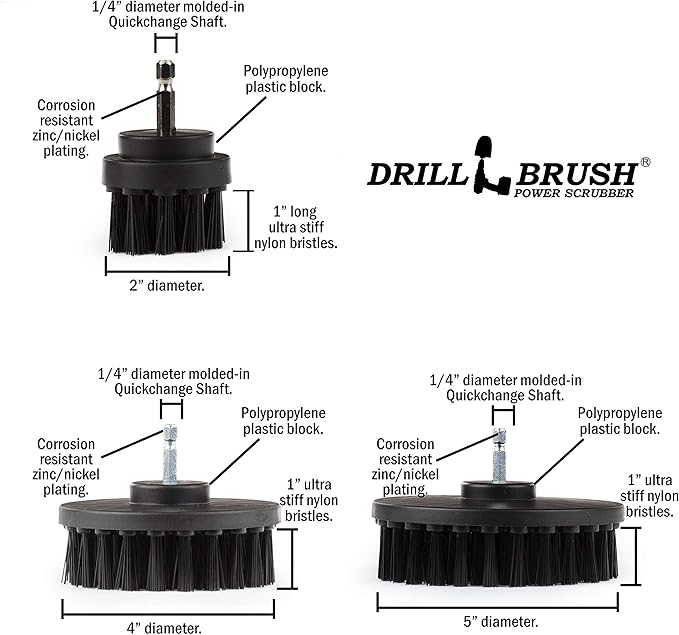 Ultra Stiff Drill Powered Cleaning Brush Set - Heavy Duty Industrial Stripping - Cordless Drill Power Scrubber Grill Brush for Household Cleaning Supplies - Rust Remover - No Wires - BBQ Grill Brush