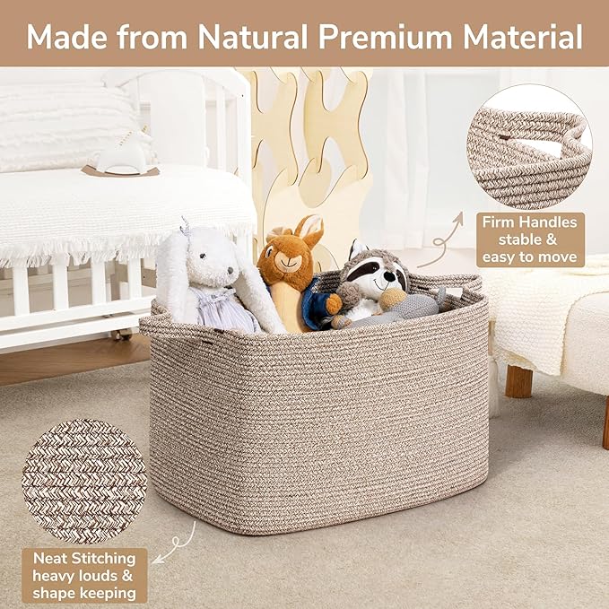 Goodpick Blanket Basket, Woven Baskets for Storage, Extra Large Storage Basket for Clothes, Toys, Dirty Clothes Basket for Laundry, Living Room, 23.6" x 15.7" x 13.8", Brown, 85L