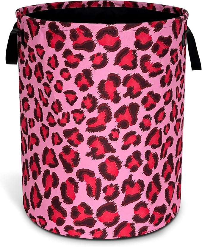 Pink Leopard Laundry Basket Oxford Cloth Funny Cheetah Skin Laundry Hamper With Handle Foldable Portable Clothes Storage Basket 18.9 X 16.5 In Storage Bag For Laundry Room/Bathroom/Bedroom/Dormitories