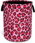 Pink Leopard Laundry Basket Oxford Cloth Funny Cheetah Skin Laundry Hamper With Handle Foldable Portable Clothes Storage Basket 18.9 X 16.5 In Storage Bag For Laundry Room/Bathroom/Bedroom/Dormitories
