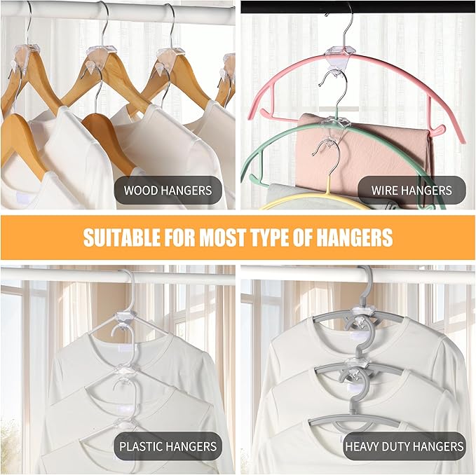 SLMT Space Saving Hanger Hooks 30 Pack, Clear Clothes Hanger Connector Hooks, Dorm Room Essentials, Closet Organizers and Storage (Clear)