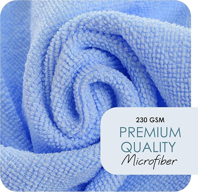 Hearth & Harbor Microfiber Cleaning Cloth, Towels for Cars 144 Pack Washcloths, Blue Rags, Reusable Towel, Cloth Rags Cleaning, Lint Free 12''x12''