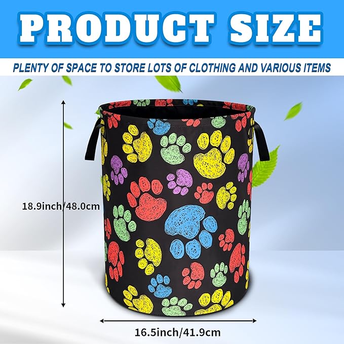 Dog Cat Paw Prints Laundry Basket Oxford Cloth Animal Laundry Hamper With Handle Foldable Portable Clothes Storage Basket 18.9 X 16.5 Inch Storage Bag For Laundry Room/Bathroom/Bedroom/Dormitories