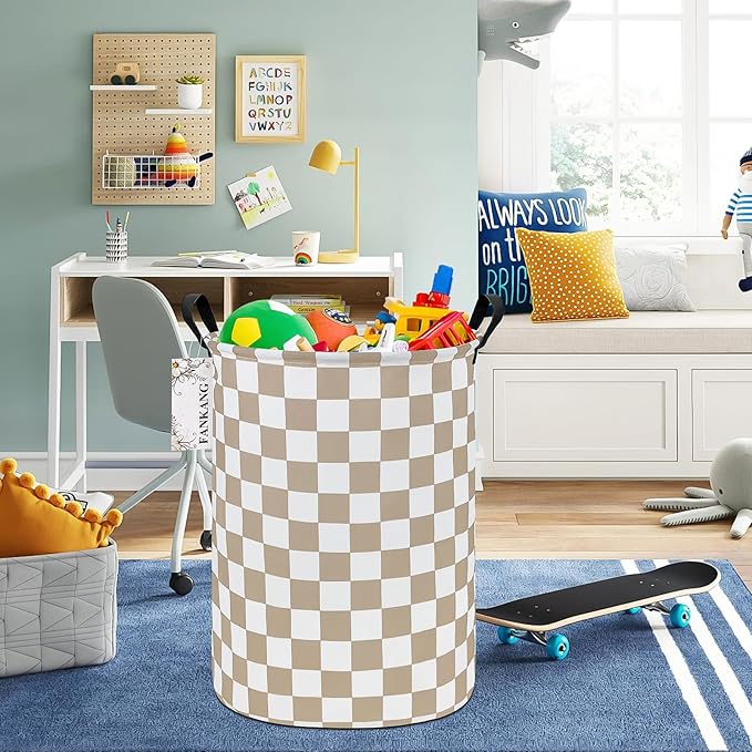 FANKANG Storage Basket, Nursery Hamper Canvas Laundry Basket Foldable with Waterproof PE Coating Large Storage Baskets for Kids Boys and Girls, Office, Bedroom, Clothes,Toys(Beige flag)