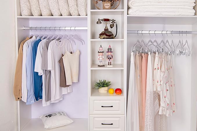 Quality Hangers Clothes Hangers 50 Pack - Non-Velvet Plastic Hangers for Clothes -Heavy Duty Coat Hanger Set -Space-Saving Closet Hangers with Chrome Swivel Hook, Non-Flocked Hangers (50, White)
