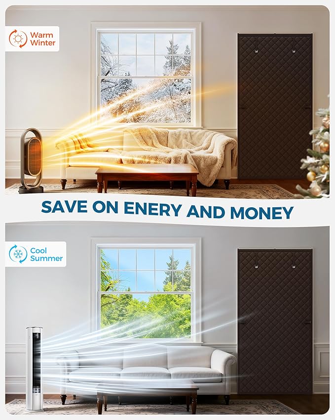 Thermal Insulated Door Curtain Fits Door Size 38 x 83 Inch, Oxford Cloth Thicken Cotton Filled, Curtain Size 41" x 85", Single Piece Door Insulation Blanket Cover for Cold in Winter, Brown