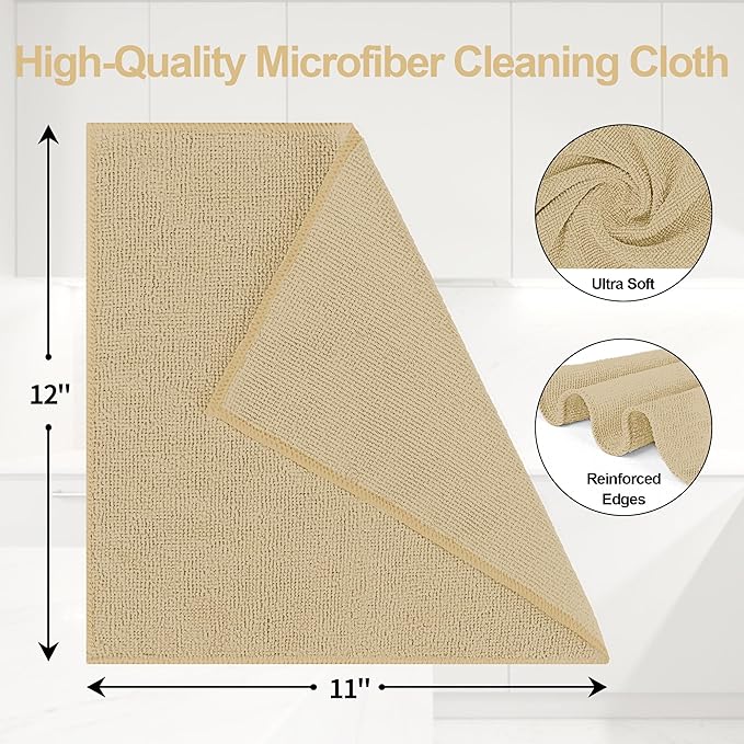 HOMERHYME Microfiber Cleaning Cloth, 12 Pack Biege Cleaning Rags,12" X 11" Lint Free Dish Towels Wash Cloths, Reusable Microfiber Towels for Home and Kitchen Bathroom Apartment Cleaning Supplies