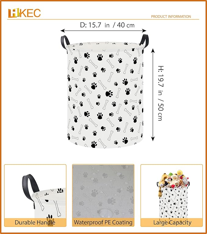 19.7" Laundry Basket,Dirty Clothes Hamper,Waterproof Storage Bin,Room Decor,Gift Baskets,Nursery Hamper(Paw)