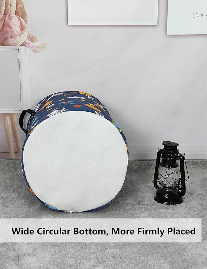 QUEENLALA Large Storage Basket,Laundry Hamper/Bathroom/Home Decor/Collapsible Round Storage Bin,Boys and Girls Hamper/Boxes/Clothing（Round-Yellow Star Astronaut）