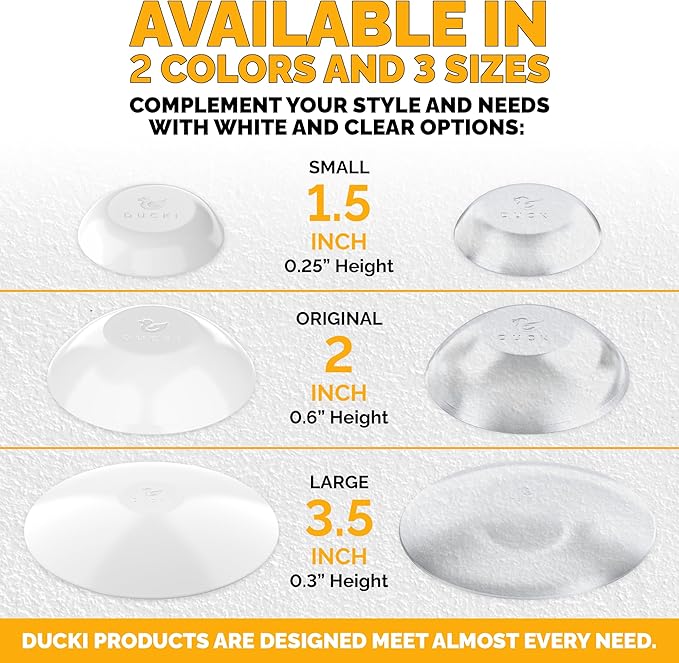 Ducki Door Stop Wall Protectors, 6 Pack White, Self Adhesive Reusable Solution for Stopping Wall Damage & Noise from Doors, Refrigerators, & in Your Home or Office, Durable Shock Absorbent & Discreet