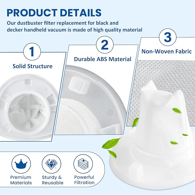 4 Pack Replacement Filter Compatible with Black & Decker Power Tools VF110 Dustbuster Cordless Vacuum CHV1410L CHV9610 CHV1210 CHV1510 CHV1410 CHV1410B BDH2000L Part 90558113-01