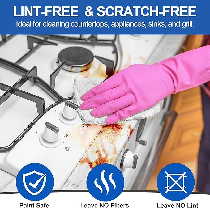 HOMERHYME Microfiber Cleaning Cloth, 12 Pack White Cleaning Rags,12" X 11" Lint Free Dish Towels Wash Cloths, Reusable Microfiber Towels for Home and Kitchen Bathroom Apartment Cleaning Supplies