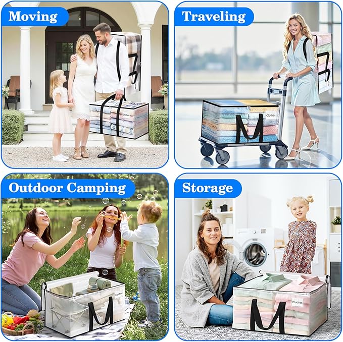 BlissTotes 2-Pack Large Moving Bags with Backpack Straps & Strong Zippers, Heavy-Duty Storage Bags Moving Boxes for Space Saving, Dorms, Transport, 76L-20 Gallons, Clear