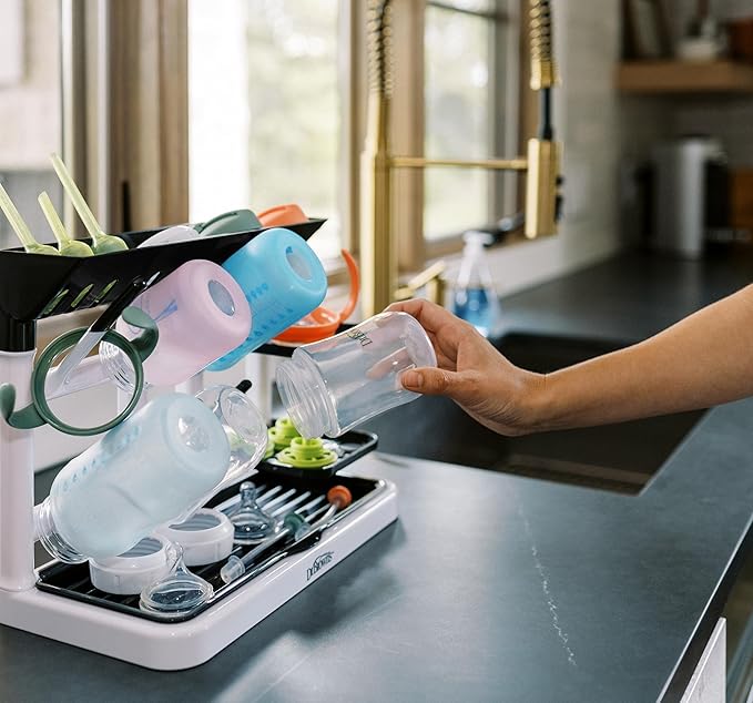 Dr. Brown's Drying Tower, Stand-Up Drying Rack, Countertop Baby Bottle Drying with Organized Storage for Baby Essentials, Space Saving Vertical Rack