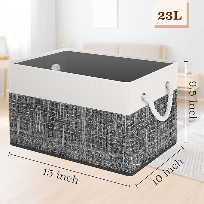 Storage Bin,Collapsible Storage Basket For Organizing,Large Storage Boxes With Rope Handles,Storage Containers,White & Black,3 Pack