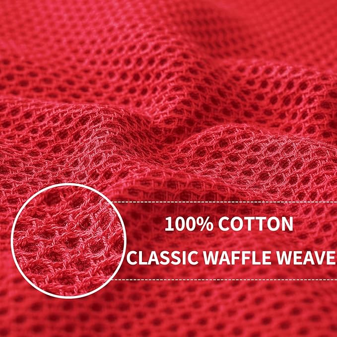 Homaxy 100% Cotton Waffle Weave Kitchen Dish Cloths, Ultra Soft Absorbent Quick Drying Dish Towels, 12 x 12 Inches, 12-Pack, Red