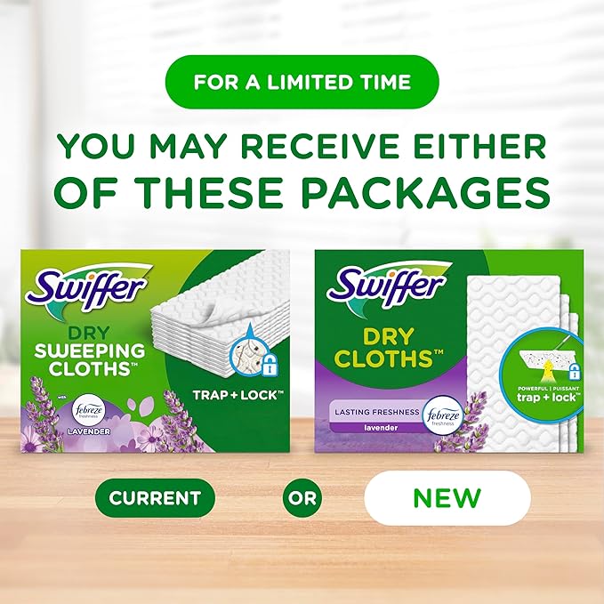Swiffer Sweep + Mop, Dry Pads Refill, Floor Cleaner for Dirt, Dust, Hair, Cleaning Cloths for Mopping Home, Bathroom, Kitchen, Dust Mop, Floor Duster, Lavender, 52ct