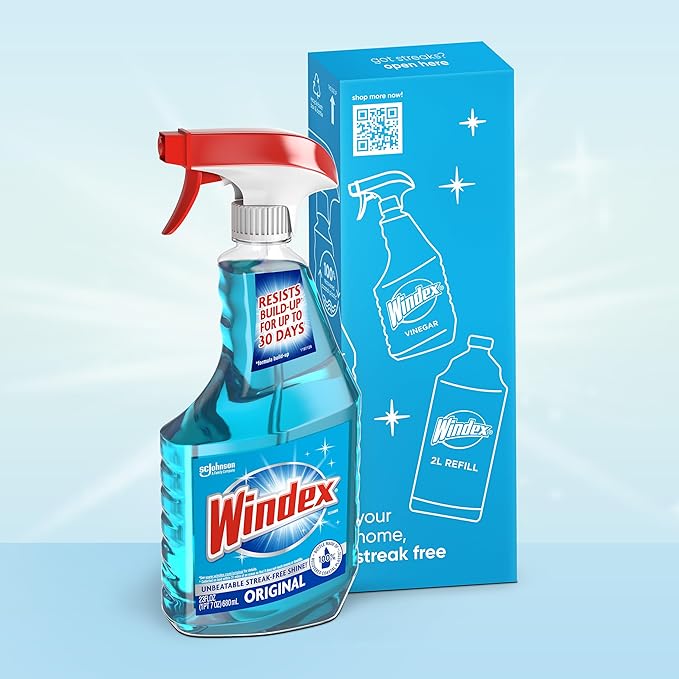 Windex Glass and Window Cleaner Spray Bottle, Packaging Designed to Prevent Leakage and Breaking, Surface Cleaning Spray, Original Blue Scent, 23 Fl Oz (Pack of 2)