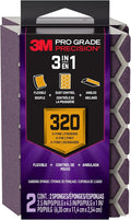 3M Pro Grade Precision 3-in-1 Sanding Sponge, 320 Grit X-Fine, 2 Sponges, Washable & Reusable, for Wood, Metal, Drywall, and Paint Finishing – Flexible Foam, Contoured, Angled, Flat
