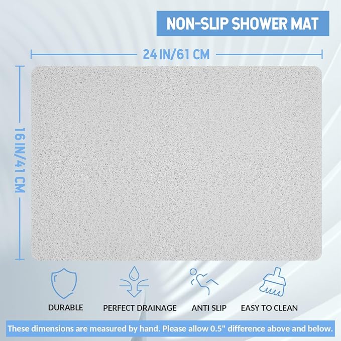 Hargiis Non-Slip Bathtub Mat, 2 Pack Anti Slip Shower Mat, Fast Drying Bathtub Mats, Foot Scrubber Mat, Anti Slip Mat for Tub, Floor, Bathroom, Kitchen, Home, Hotel (White 24"×16"+24"×16")