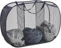 Seiritex Mesh Popup Laundry Hamper 3 Compartment Sortable Horizontal Collapsible Laundry Basket for Clothes Laundry Room Bedroom Toys Travel (Black)
