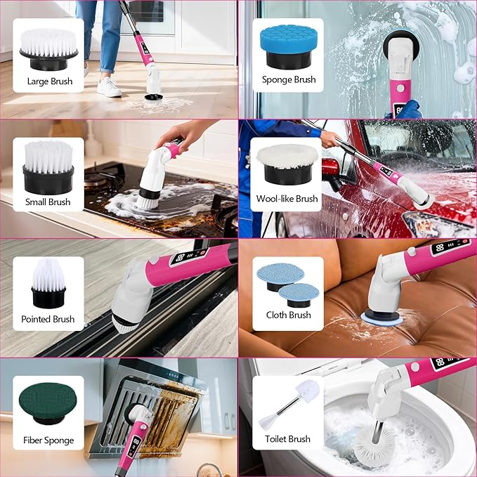 Electric Spin Scrubber,2026 New Adjustable Angle Cleaning Brush，IPX7 Waterproof Shower Scrubber with 3 Speed Settings,9 Brush Heads & Extendable Long Handle for Bathroom, Kitchen and Car Cleaning