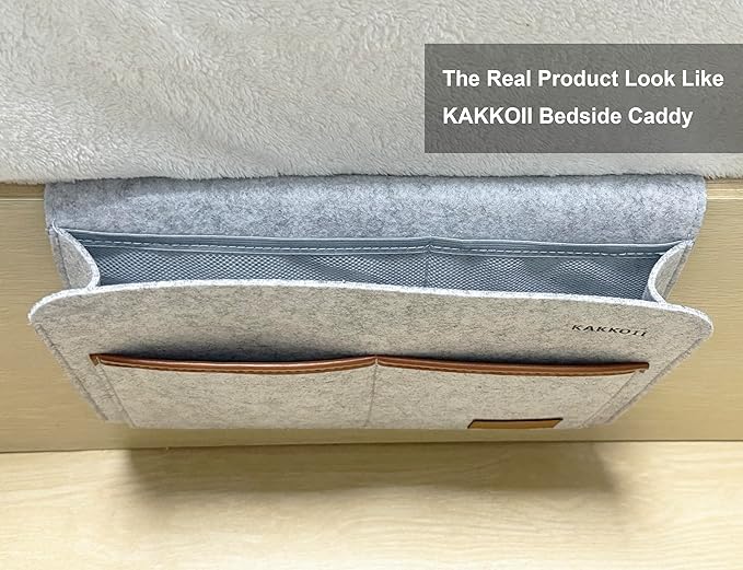 KAKKOII Bedside Caddy, Sofa Caddy, Storage Organizer Pocket for Dorm, Bedroom, 5 Pockets Felt Organizer for Magazine, Remote, Phone, Tablet, Pad, Glasses, Pen, Remote Control (Light Grey-Short)