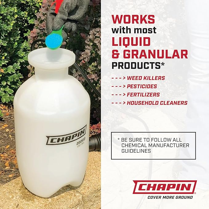 Chapin 20024 Pump Sprayer, 2‑Gallon, Lawn & Garden, Translucent Poly Tank, Funnel‑Top, SureSpray Anti‑Clog Filter, Adjustable Cone Nozzle & 34" Hose for Fertilizer, Weed & Pest Application, Pack of 2