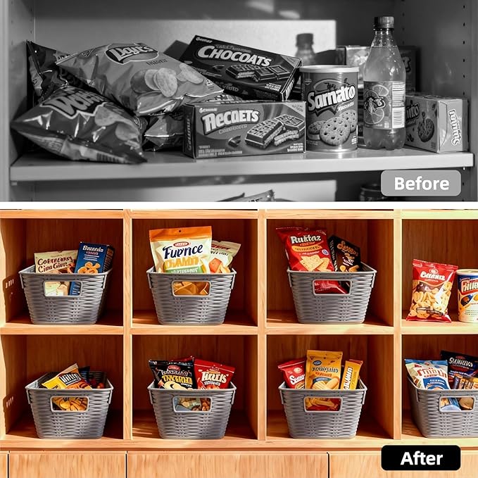 12-Pack Plastic Storage Baskets, Stackable & Nestable Organizer Bins for Toys, Clothes, Home (Gray - Rectangular)