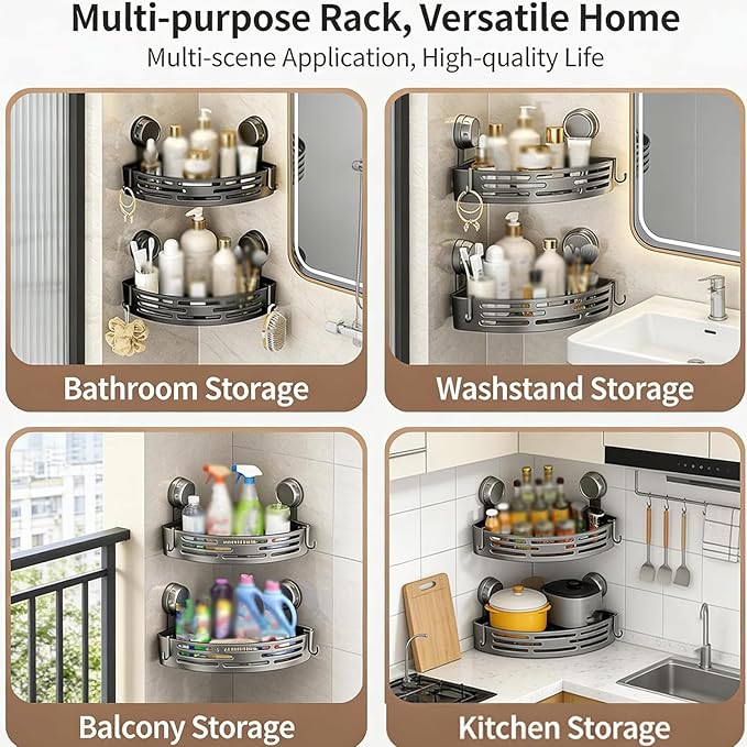 kdlgjdv Triangle Suction Cup Shower Caddy, No-Drill Bathroom Corner Shelf, Small Bathroom Storage Cabinet, Easy To Install, Heavy-Duty Strong Hold Shower Storage Rack For Shampoo & Soap (Black)